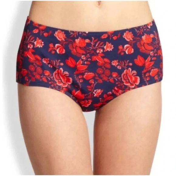 Pret-a-Surf Retro Halter Two Piece Bikini Bathing Suit in Red Blue Floral Toile - Picture 4 of 11